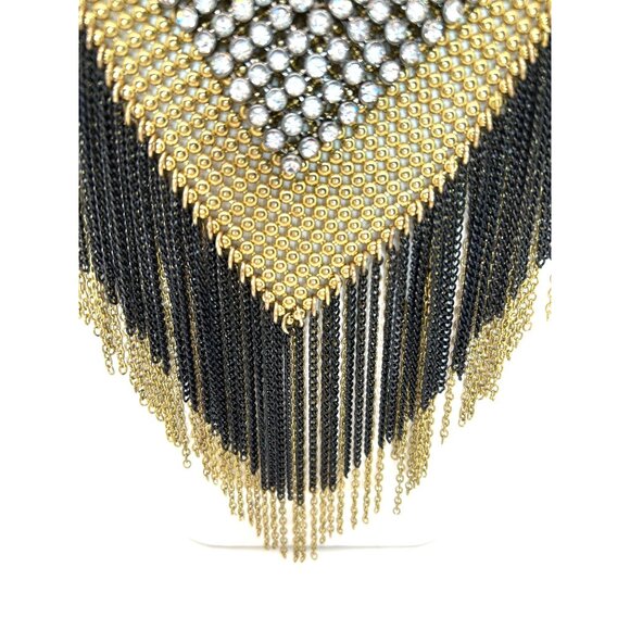 Gold-tone Rhinestone Chainmail Bib Necklace Fringed Chain Statement Boho Chic - Picture 5 of 14